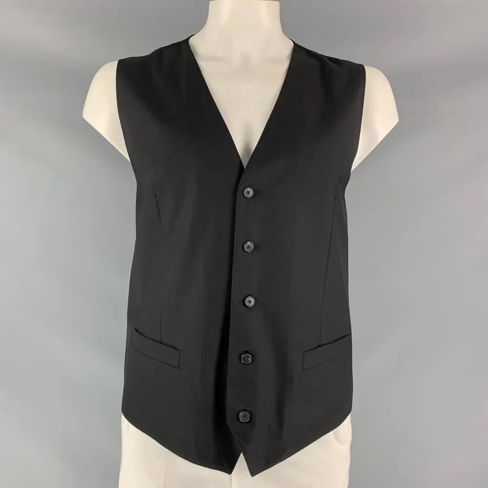 DOLCE & GABBANA Size 46 Solid Wool Buttoned Black Vest
